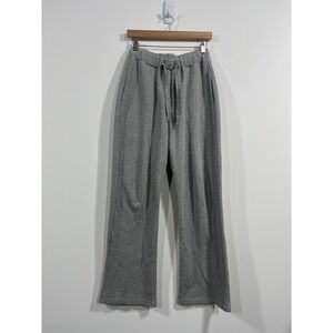 Comfrt Womens Waffle Knit Lounge Pants Gray Wide Leg Drawstring Medium Neutral